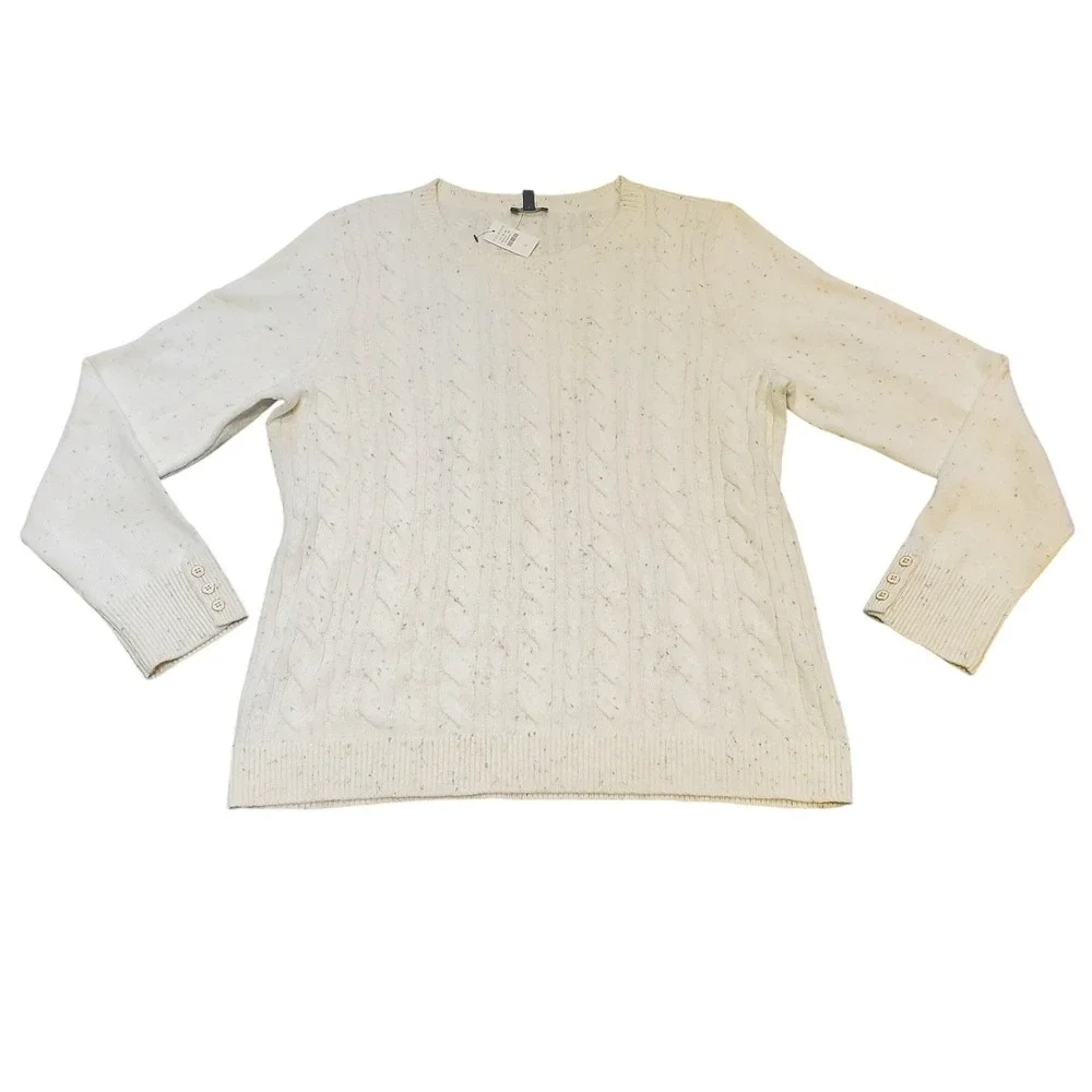 Talbots Women's Speckled Cable Knit Sweater Ivory Confetti Crewneck‎ Lg 55760751